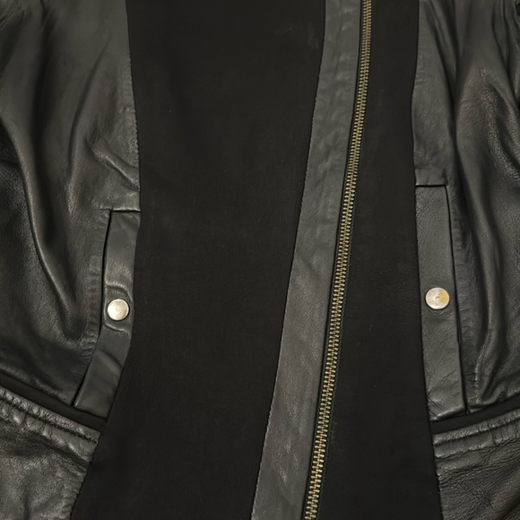 Anthropologie Elevenses Genuine Leather Cotton Cropped Moto Zip Jacket Sz 6 - Picture 16 of 16